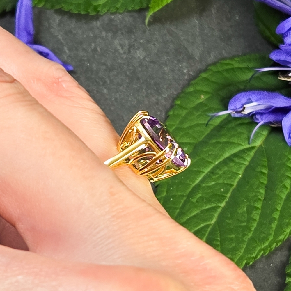 NIB Savvy Cie Pink Amethyst 18k Gold Plated Silver Cocktail Ring - Picture 9 of 14